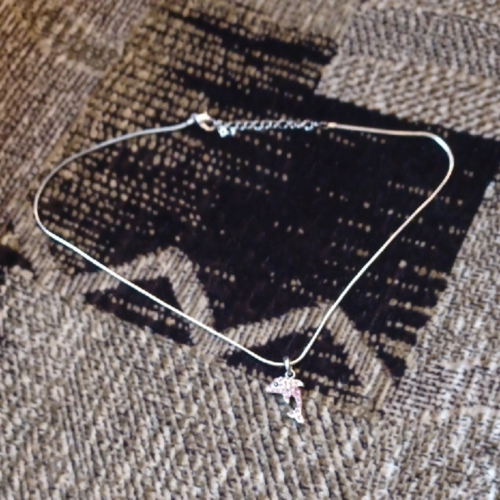 4/$80 Elegant Silver Necklace with Pink Dolphin Pendant